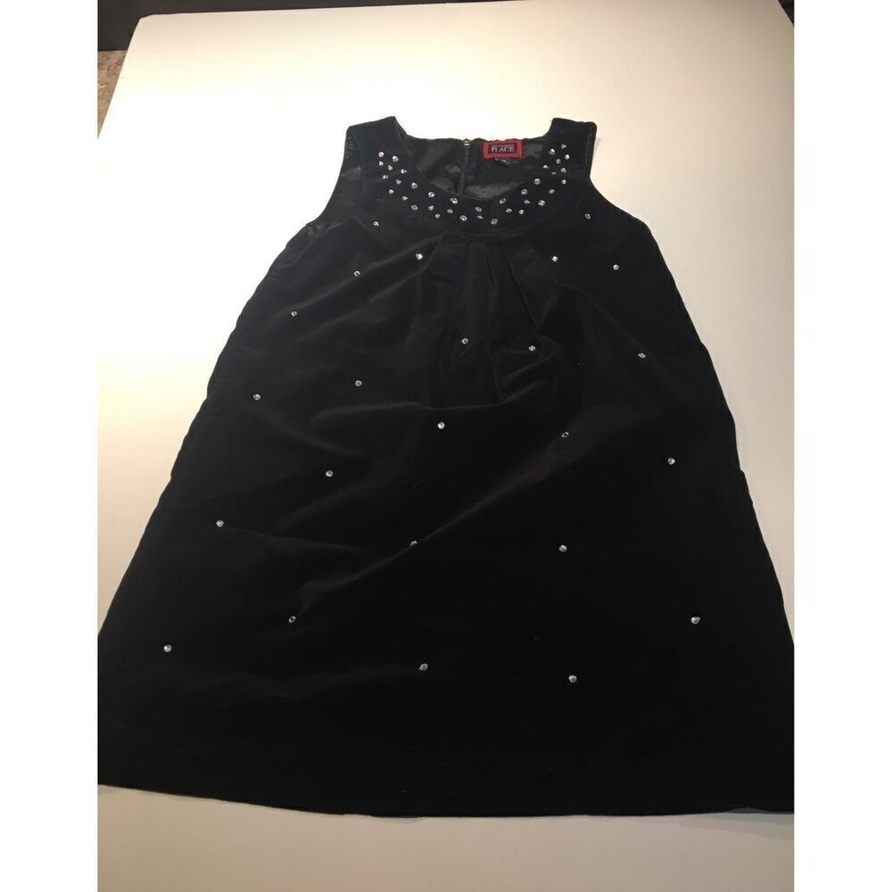 The Children’s Place Black Velvet Dress with Rhinestone Size 10